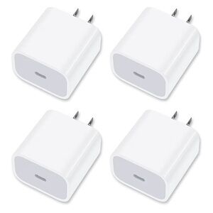4-pack USB-C Wall Charger, 20W USB-C Power Adapter for Phone 17/16/15/14/13/15